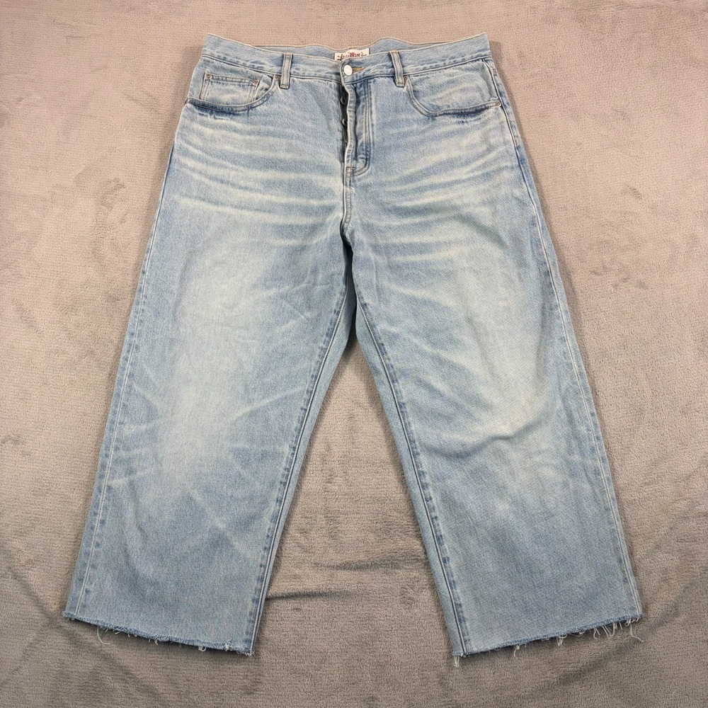 Stussy Bigol Big Ol Cut Off Jeans in Faded Blue Men 36x24.5 (Tag 34) Baggy Skate